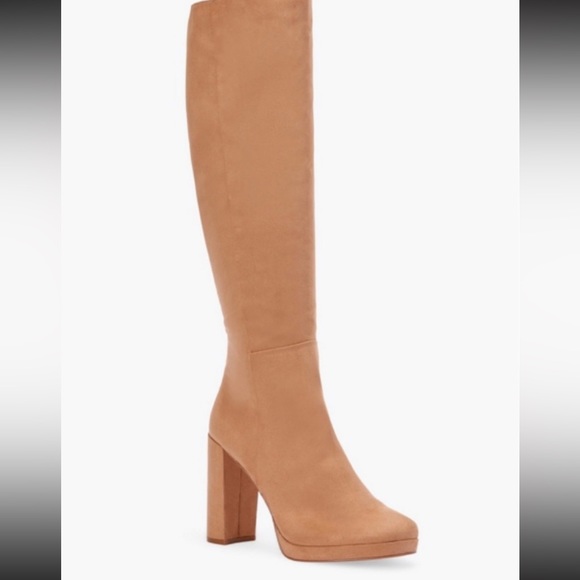 Camel Color Heeled Over the Knee Boots - Picture 4 of 5